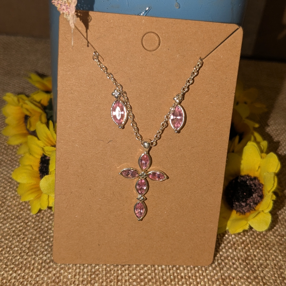 Elegant Pink Gemstone Cross Necklace